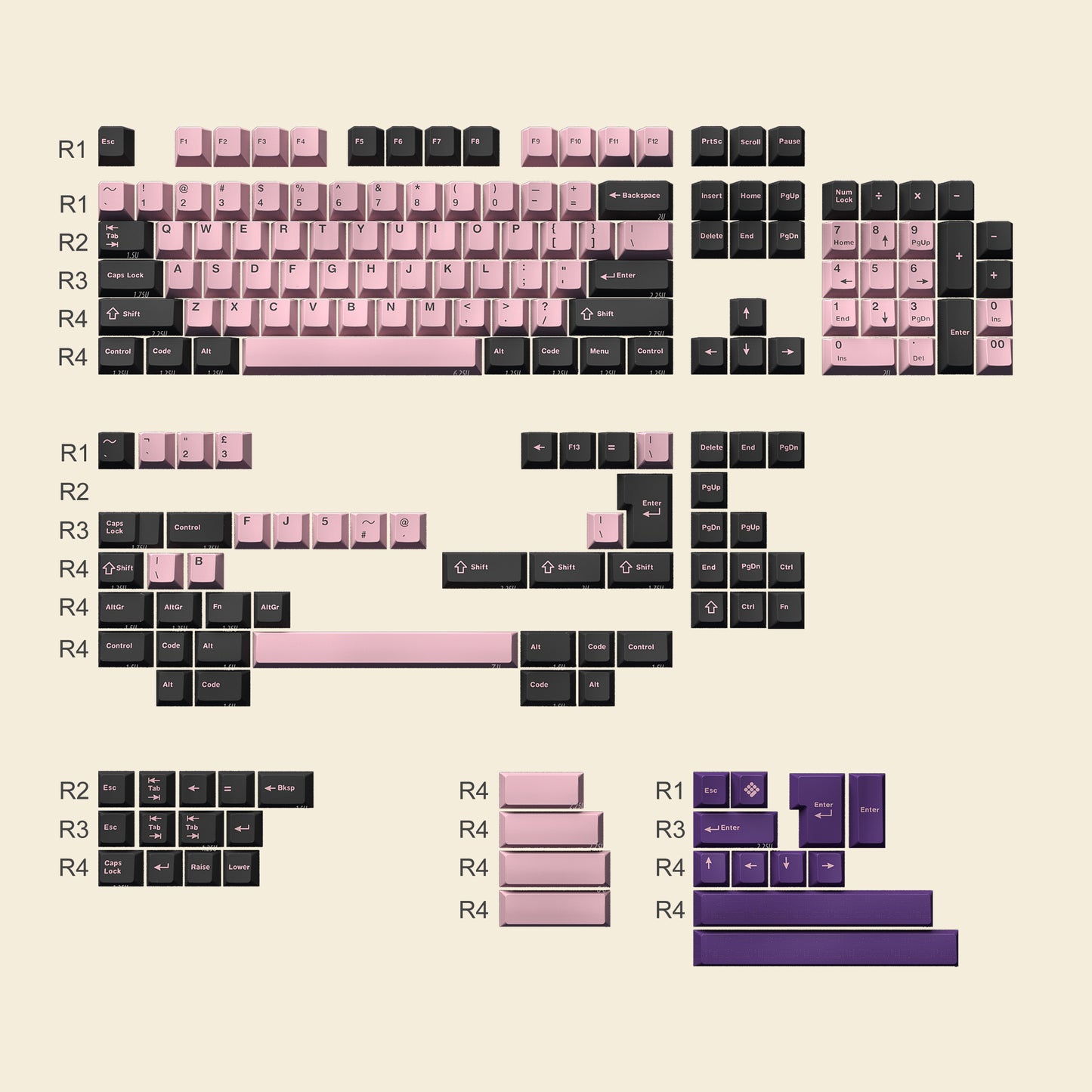 Black Pink Cherry Profile Doubleshot Keycap Set